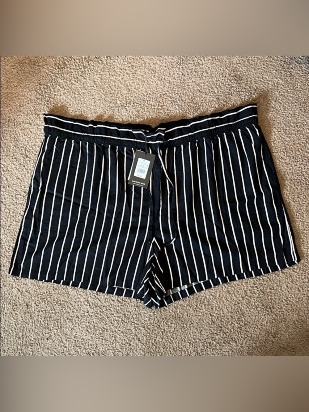 Who What Wear High-Rise Matte Black Striped Paperbag Shorts
